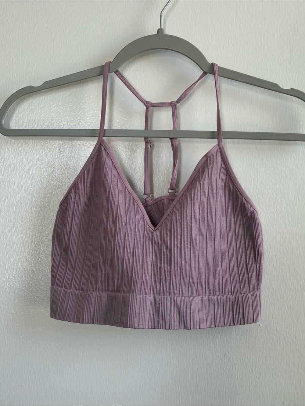 Anthropologie Wireless Ribbed Crossback Pullover Bralette Bra L/XL Purple